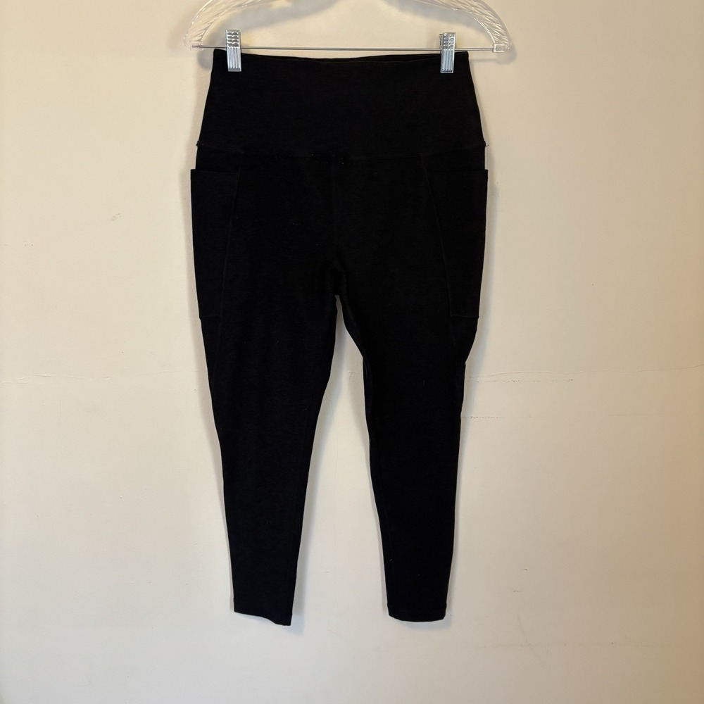 Beyond Yoga Leggings‎ Black Gray High Rise Ankle Pockets Athletic Large DESC